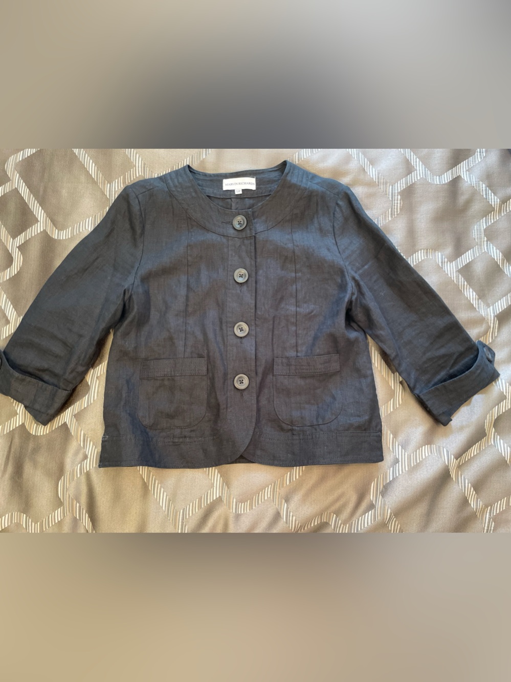Marvin Richards Cropped Boxy Black Linen Jacket Size S